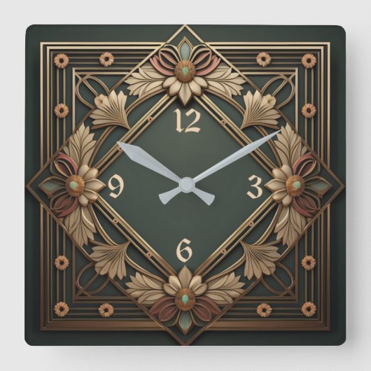 Art Deco Blume Quadratische Wanduhr (Vorderseite)