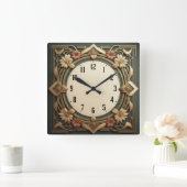 Art-Deco-Blume Quadratische Wanduhr (Zuhause)