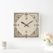 Art Deco-Blume Quadratische Wanduhr (Zuhause)