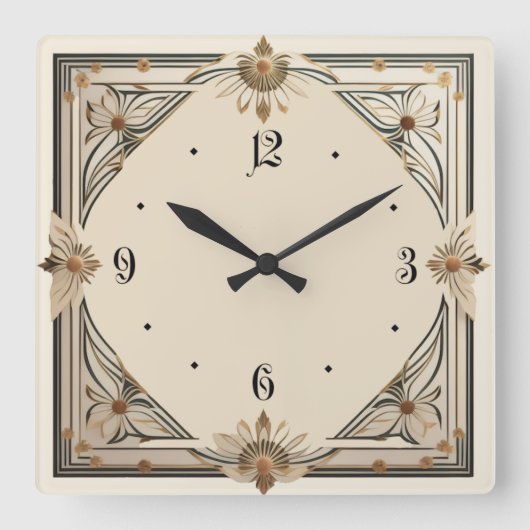 Art Deco-Blume Quadratische Wanduhr (Vorderseite)