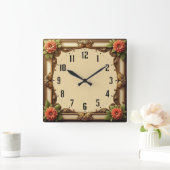 Art Deco-Blume Quadratische Wanduhr (Zuhause)