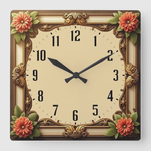 Art Deco-Blume Quadratische Wanduhr (Vorderseite)