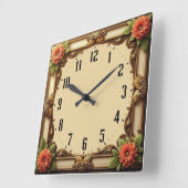 Art Deco-Blume Quadratische Wanduhr (Winkel)