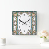 Art Deco-Blume Quadratische Wanduhr (Zuhause)