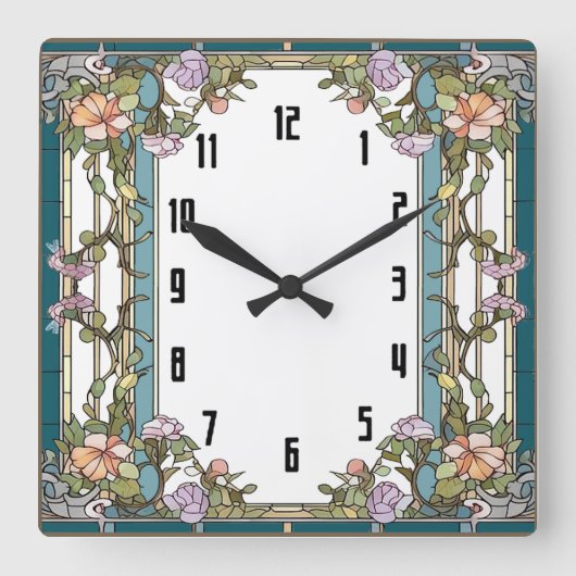 Art Deco-Blume Quadratische Wanduhr (Vorderseite)