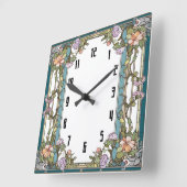 Art Deco-Blume Quadratische Wanduhr (Winkel)