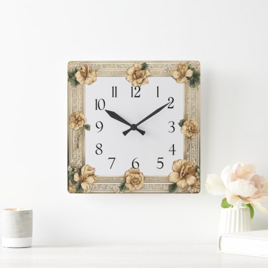 Art Deco Blume Quadratische Wanduhr (Zuhause)