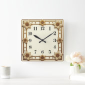 Art Deco Blume Quadratische Wanduhr (Zuhause)