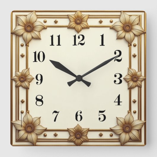 Art Deco Blume Quadratische Wanduhr (Vorderseite)