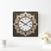 Art Deco Blume Quadratische Wanduhr (Zuhause)