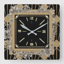 Art-Deco-Blume Quadratische Wanduhr