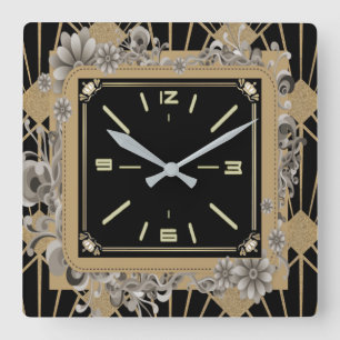 Art-Deco-Blume Quadratische Wanduhr