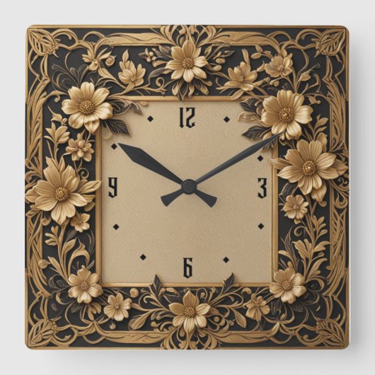 Art Deco-Blume Quadratische Wanduhr (Vorderseite)