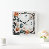 Art-Deco-Blume Quadratische Wanduhr (Zuhause)