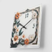 Art-Deco-Blume Quadratische Wanduhr (Winkel)