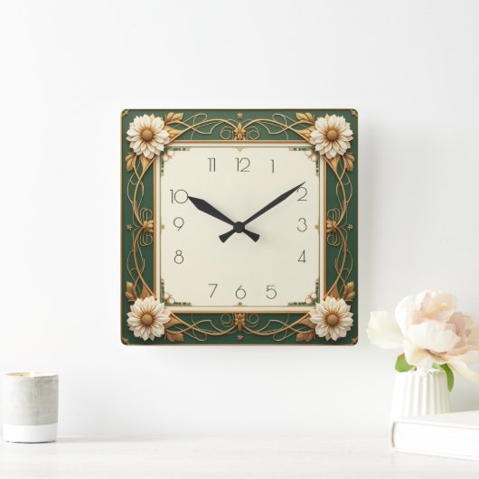 Art Deco Blume Quadratische Wanduhr (Zuhause)