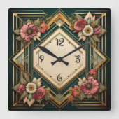Art-Deco-Blume Quadratische Wanduhr (Vorderseite)