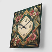 Art-Deco-Blume Quadratische Wanduhr (Winkel)