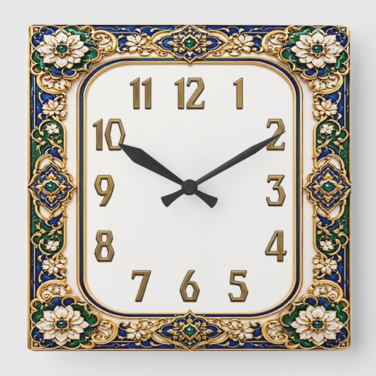 Art Deco-Blume Quadratische Wanduhr (Vorderseite)