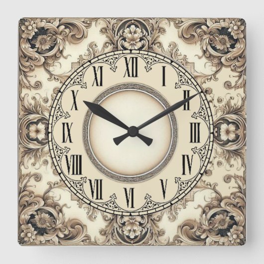 Art Deco-Blume Quadratische Wanduhr (Vorderseite)