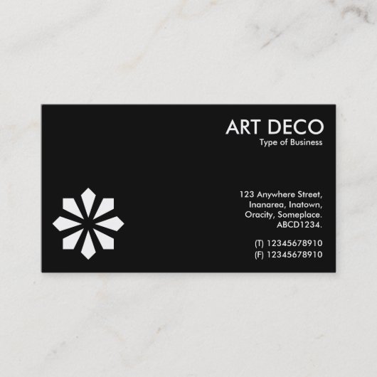 Art Deco Blume Symbol - Schwarz Visitenkarte (Vorderseite)