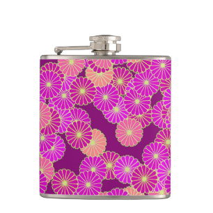 Art-Déco-Blume - Violett-, Korallenfarben Flachmann