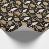 ART DECO BLUME, WEISSE PARRONEN AUF SCHWARZ GESCHENKPAPIER (Ecke)