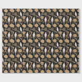 ART DECO BLUME, WEISSE PARRONEN AUF SCHWARZ GESCHENKPAPIER (Flach)