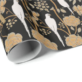 ART DECO BLUME, WEISSE PARRONEN AUF SCHWARZ GESCHENKPAPIER (Rolleneckpunkt)