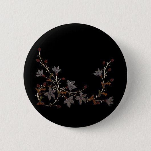Art Deco Blumen auf Schwarz Button (Vorderseite)