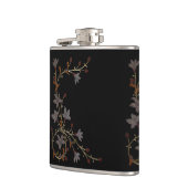 Art Deco Blumen auf Schwarz Flachmann (Links)