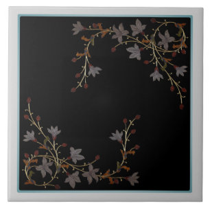 Art Deco Blumen auf Schwarz Fliese
