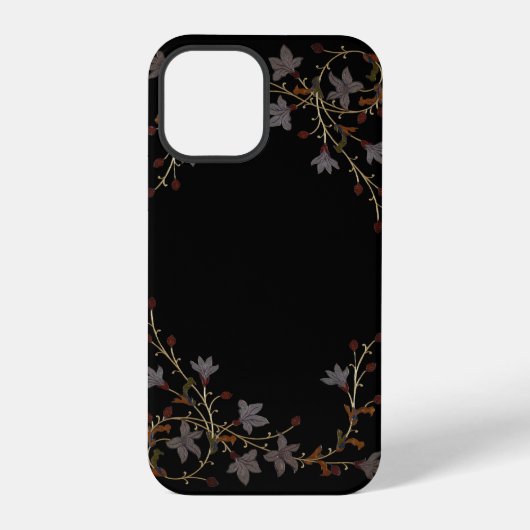 Art Deco Blumen auf Schwarz iPhone Hülle (Rückseite)