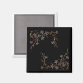 Art Deco Blumen auf Schwarz Magnet (Vorderseite/Rückseite)