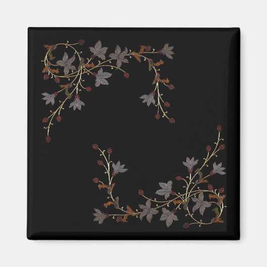 Art Deco Blumen auf Schwarz Magnet (Vorne)