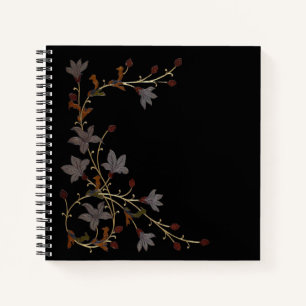Art Deco Blumen auf Schwarz Notizblock