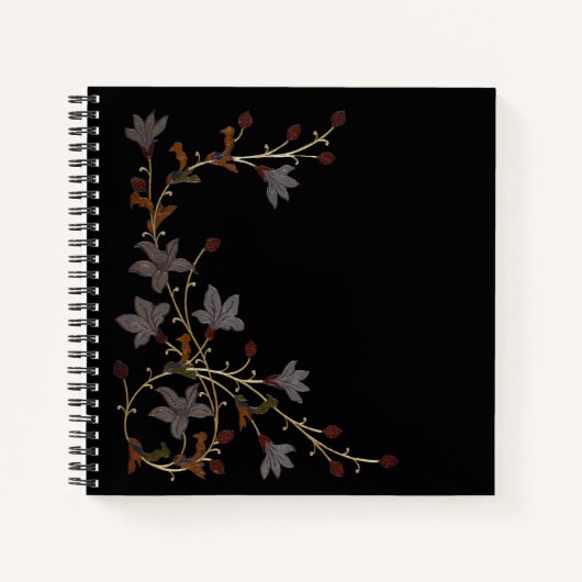 Art Deco Blumen auf Schwarz Notizblock (Vorderseite)
