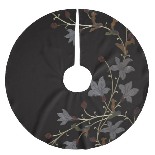 Art Deco Blumen auf Schwarz Polyester Weihnachtsbaumdecke (Vorderseite)