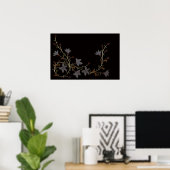 Art Deco Blumen auf Schwarz Poster (Heimbüro)