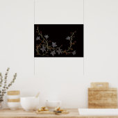 Art Deco Blumen auf Schwarz Poster (Küche)