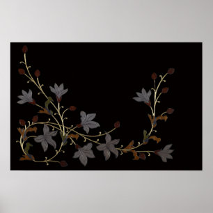 Art Deco Blumen auf Schwarz Poster