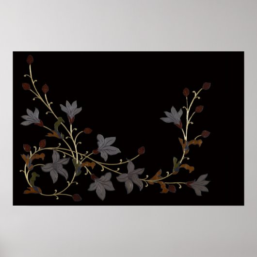 Art Deco Blumen auf Schwarz Poster (Vorne)