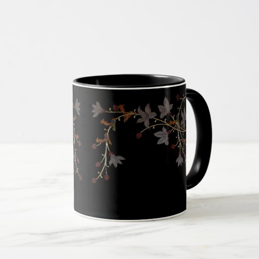 Art Deco Blumen auf Schwarz Tasse (VorderseiteRechts)