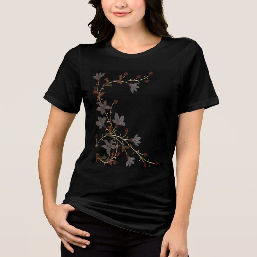 Art Deco Blumen auf Schwarz Tri-Blend Shirt (Vorderseite)