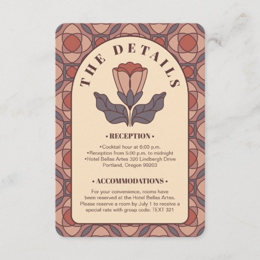 Art Deco Blumen Hochzeitsdetails Karte QR-Code (Vorderseite)