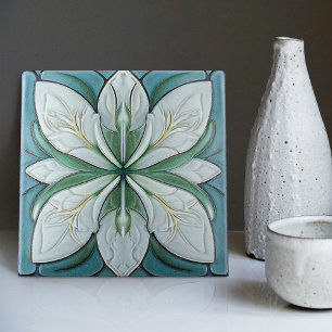 Art Deco Blumendekor für Wände Art Nouveau Blau Fliese