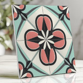 Art Deco Blumendesign in Rosa, Schwarz und Minze Fliese