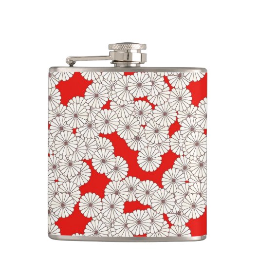 Art Deco Blumenmuster - creme auf rot Flachmann (Vorderseite)