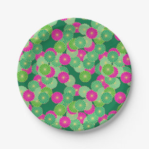 Art Deco-Blumenmuster - Farbnuancen in Grün, Fuchs Pappteller