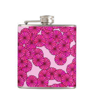 Art Deco-Blumenmuster - Magenta auf Rosa Flachmann